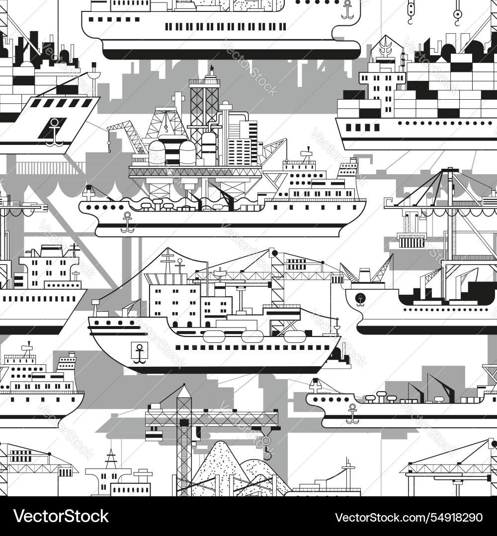 Seamless pattern with ships and cranes Vector Image