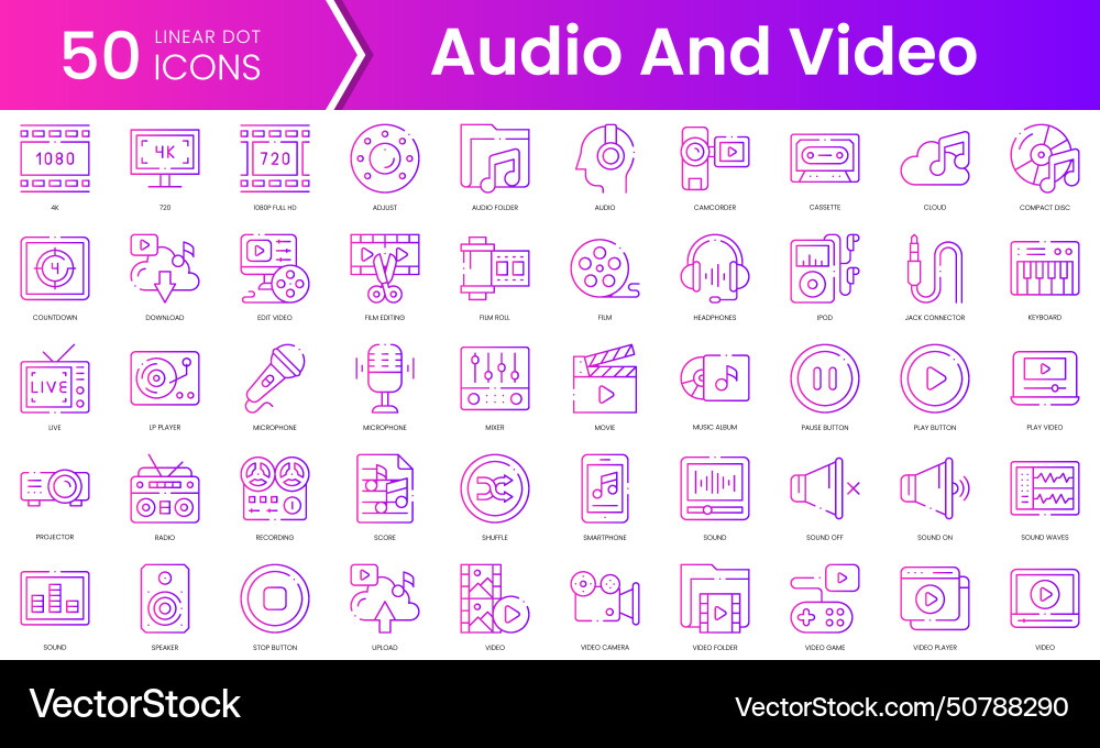 Set of audio and video icons gradient style icon Set of audio and video icons gradient style icon vector image