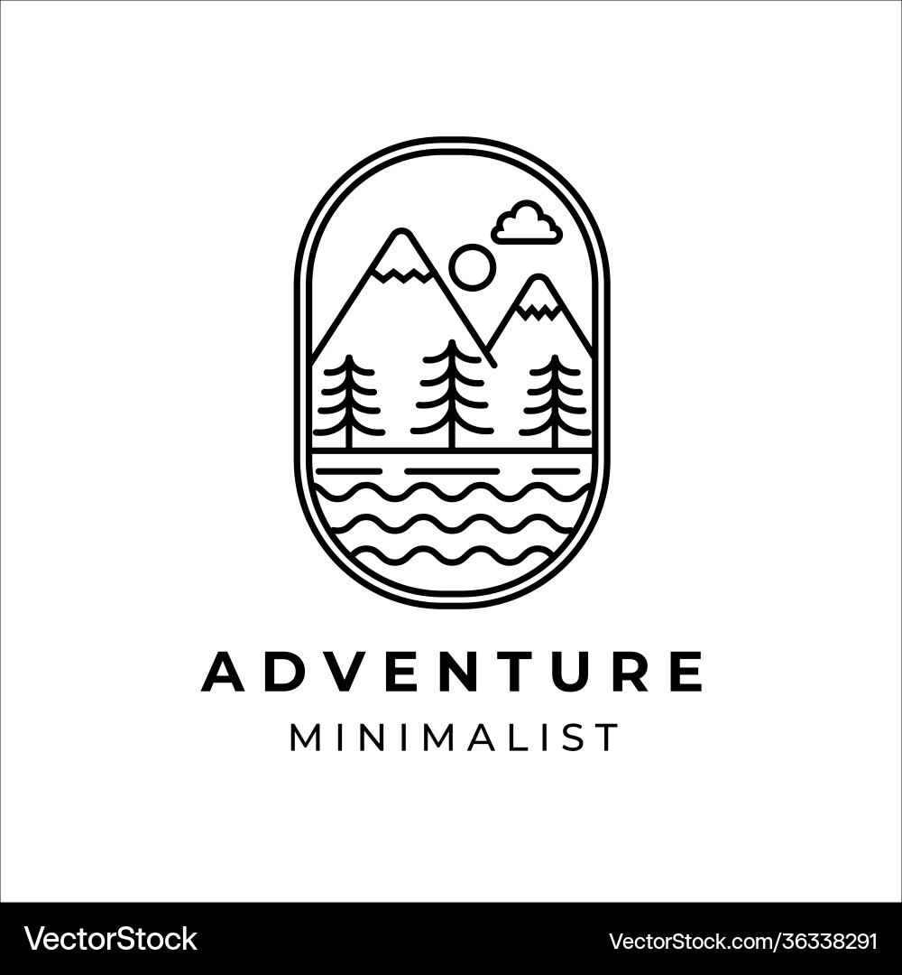 Mountain and pine tree line art minimalist logo Mountain and pine tree line art minimalist logo vector image
