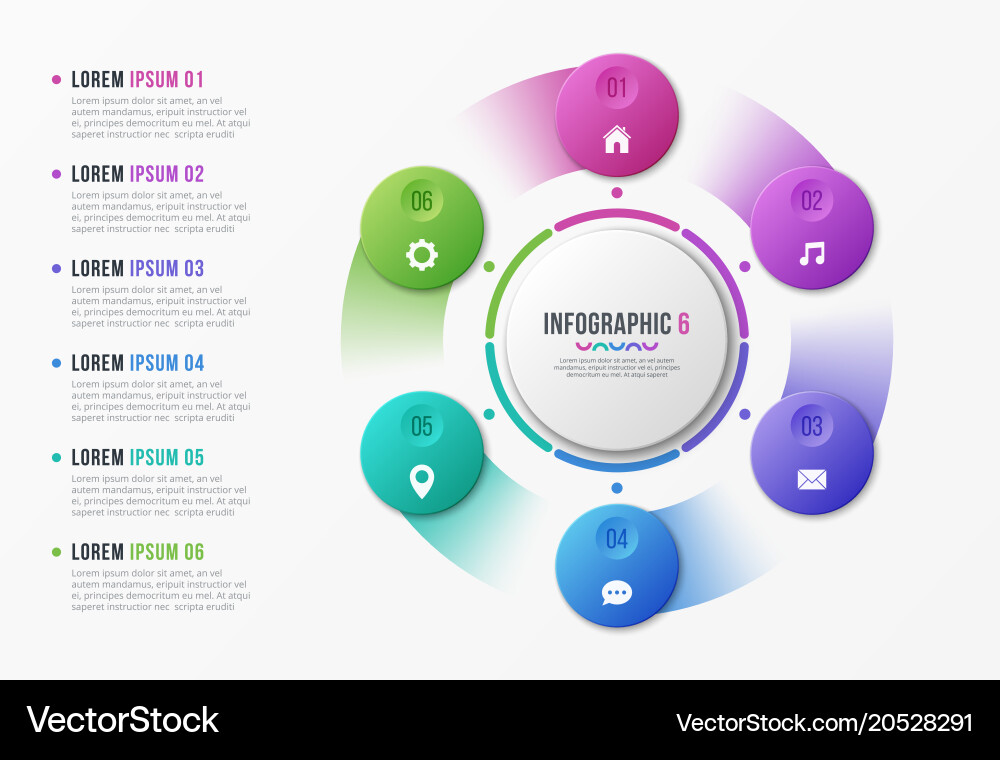 Rotating circle chart template with 6 options vector image