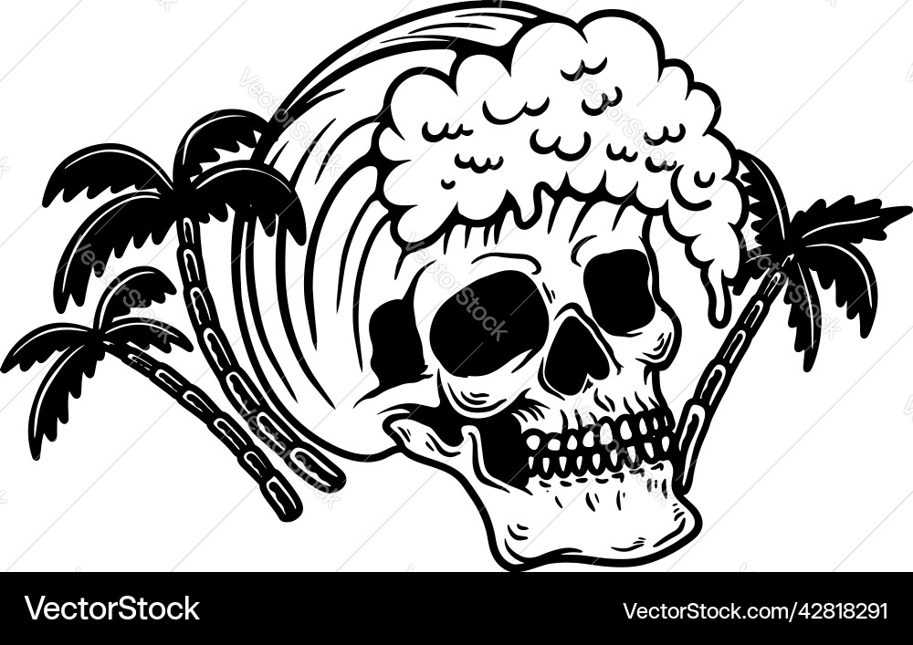Skull with wave summer theme design element Skull with wave summer theme design element vector image