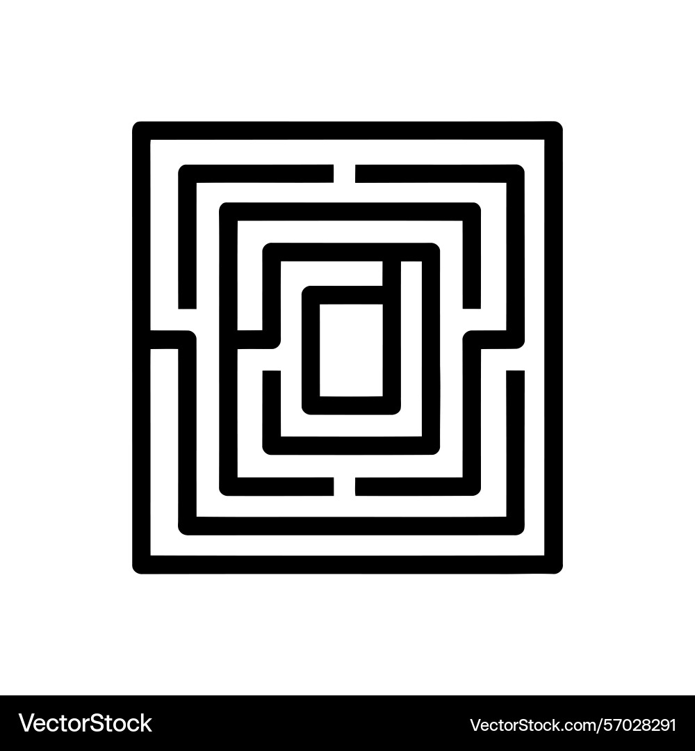 Square maze with nested paths and a central goal Square maze with nested paths and a central goal vector image