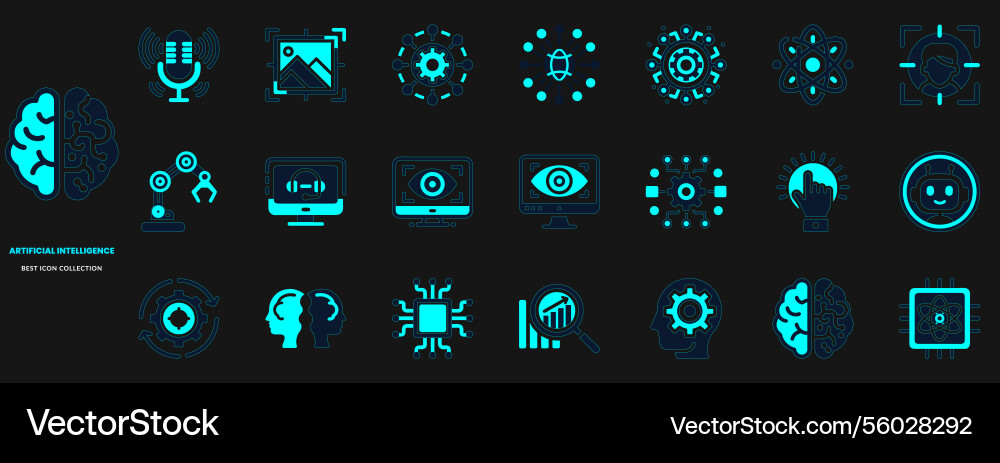 Ai icon collection cyber technology machine learn Ai icon collection cyber technology machine learn vector image
