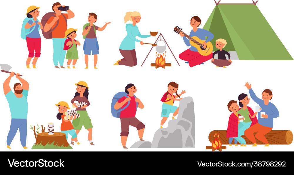 Cartoon hiking characters travelling people Cartoon hiking characters travelling people vector image