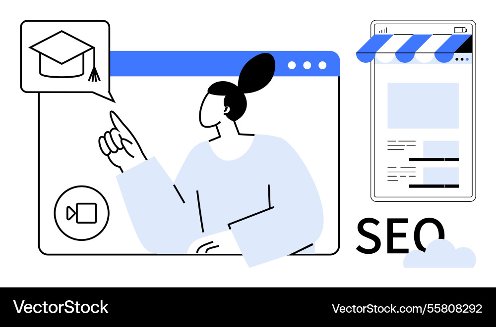 Digitales Lernen und seo Konzept mit Website Digitales Lernen und seo Konzept mit Website vektorbild
