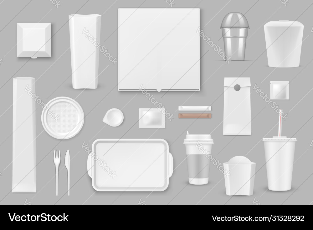 Disposable tableware realistic mockups Vector Image