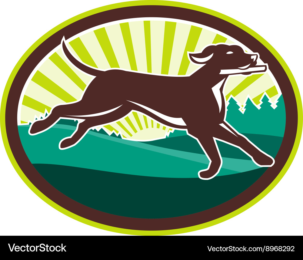 English pointer dog fetching stick oval retro vector image