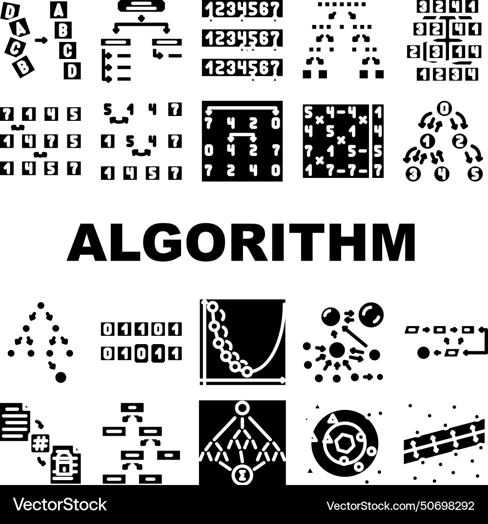 Sorting algorithm data filter icons set vector image