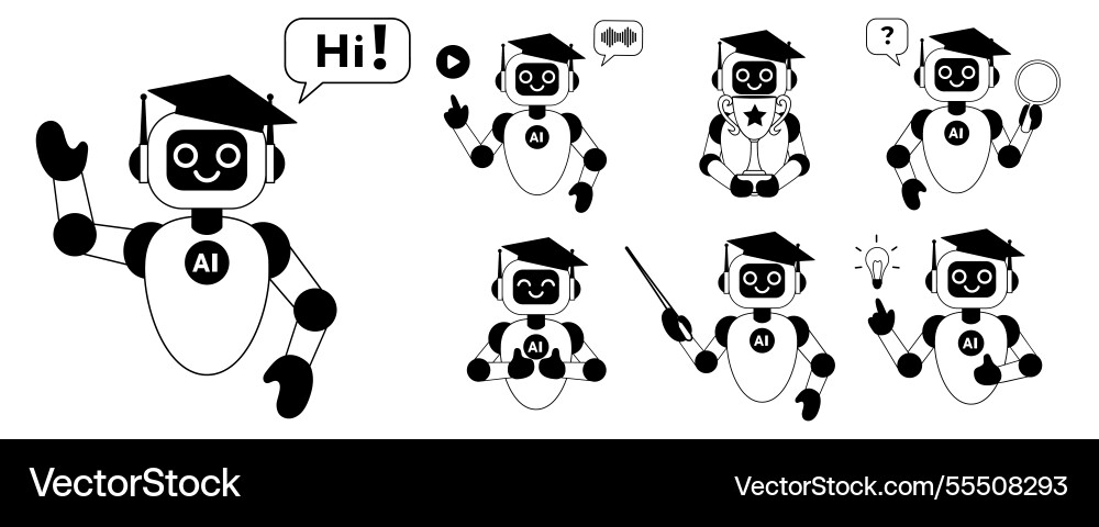 Set linear of cute ai robot chatbot Set linear of cute ai robot chatbot vector image