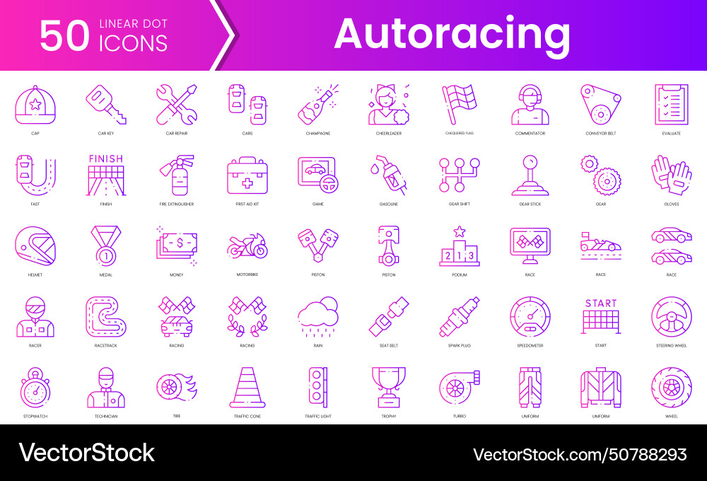 Set of autoracing icons gradient style icon bundle Vector Image