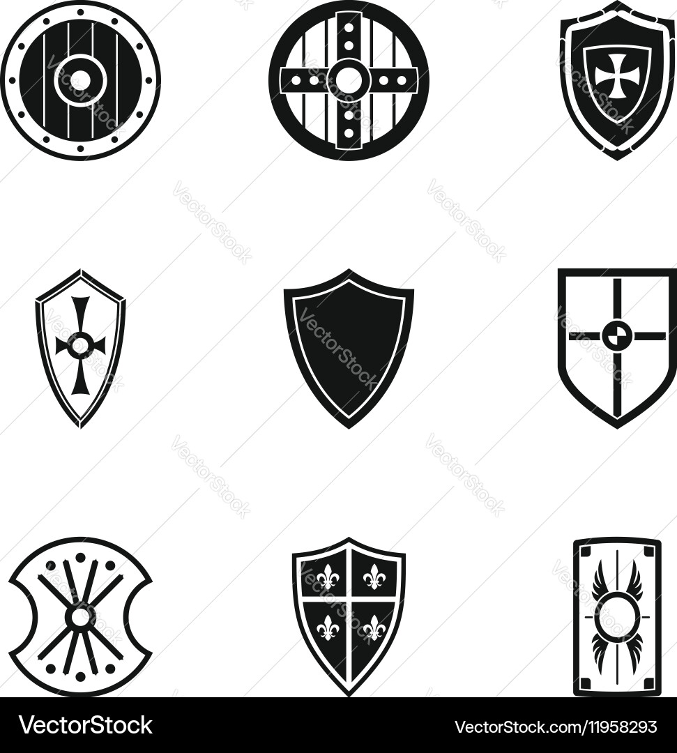 Shield icons set simple style Vector Image