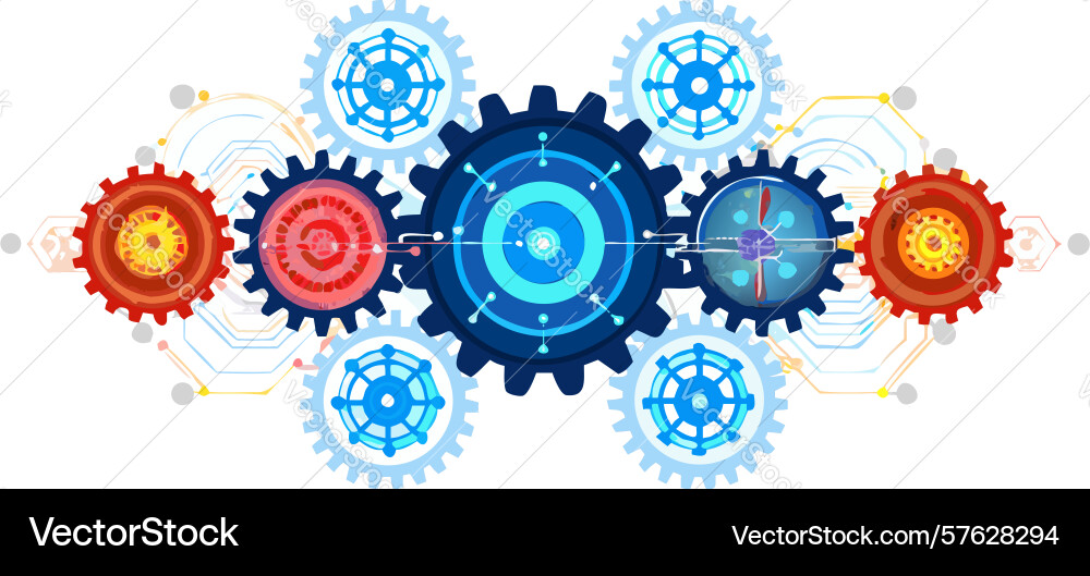 Abstract colorful gears mechanical system design vector image