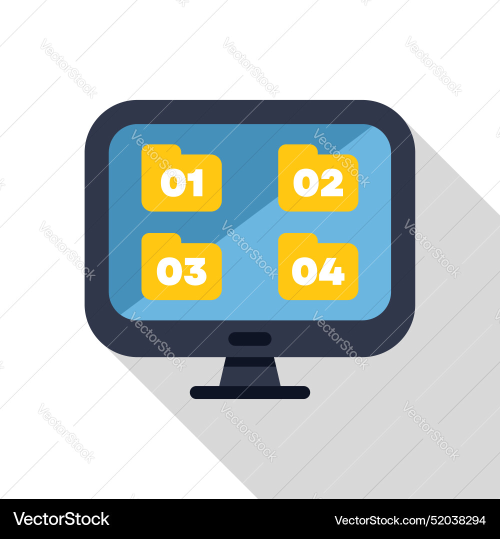 Computer monitor displaying four folders for data Vector Image