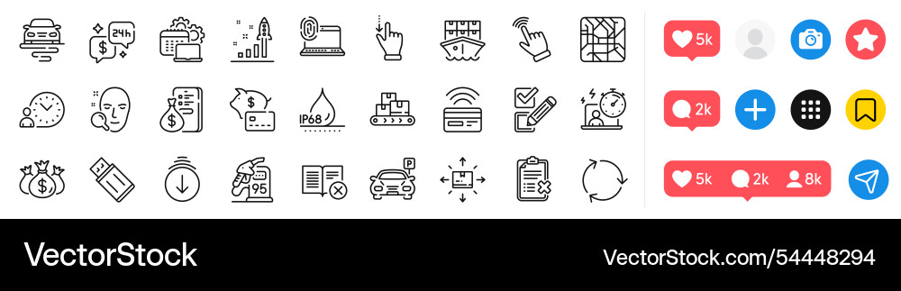 Money scroll down and time management line icons Money scroll down and time management line icons vector image