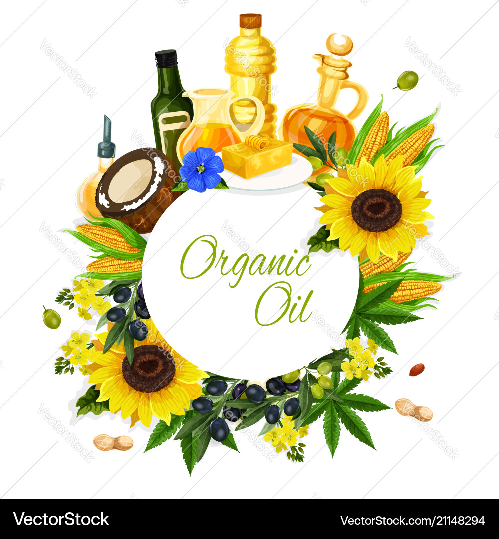 Olive sunflower corn and coconut oil label Vector Image