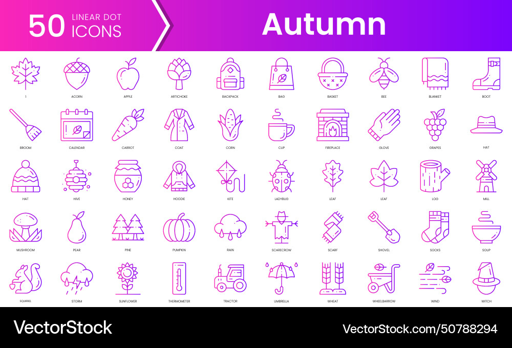 Set of autumn icons gradient style icon bundle Set of autumn icons gradient style icon bundle vector image