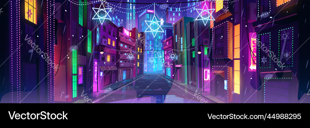 Hanukkah decoration on city street at night Hanukkah decoration on city street at night vector image