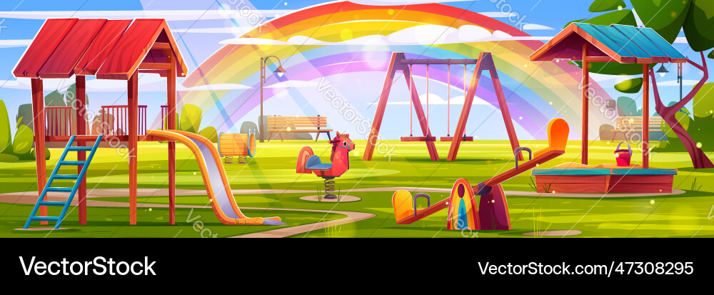 Kinderspielplatz mit Regenbogen Hintergrund Kinderspielplatz mit Regenbogen Hintergrund vektorbild
