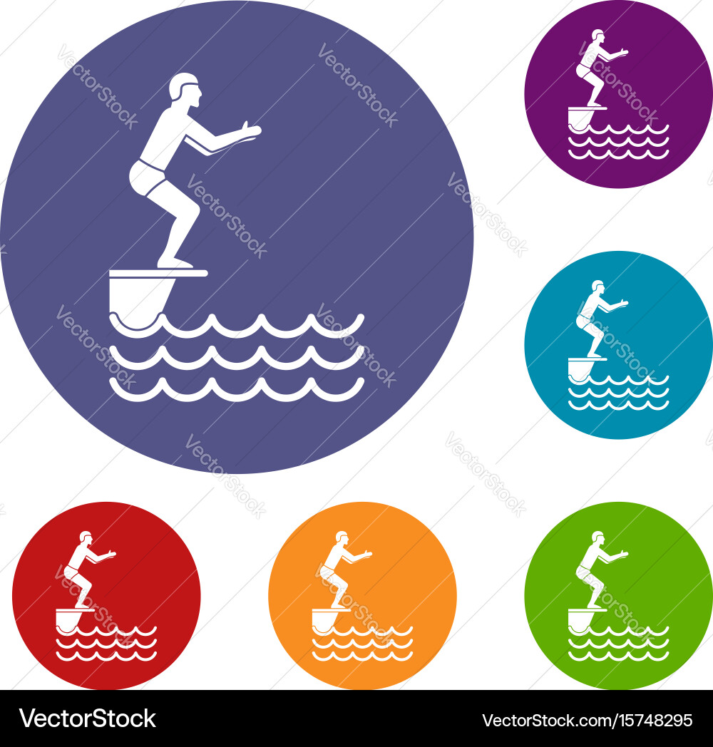 Man standing on springboard icons set Vector Image