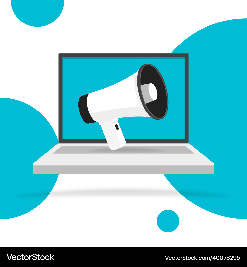 Megaphone on laptop notebook computer screen Megaphone on laptop notebook computer screen vector image