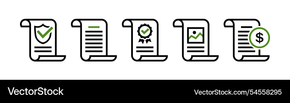Paper document line icon set security contract Paper document line icon set security contract vector image