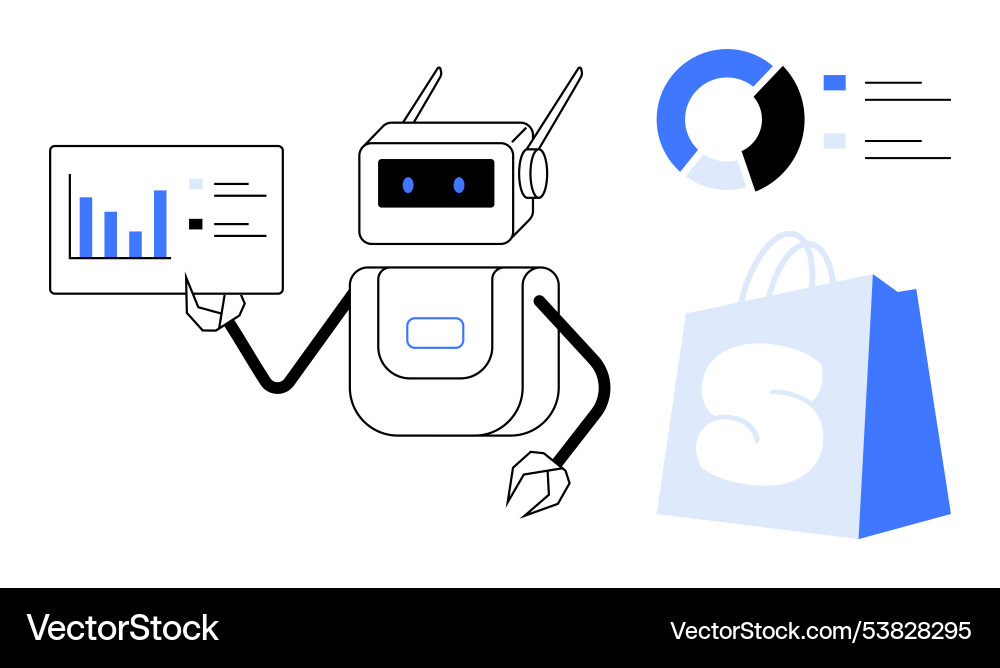 Robot presenting analytics with e-commerce Robot presenting analytics with e-commerce Vector Image