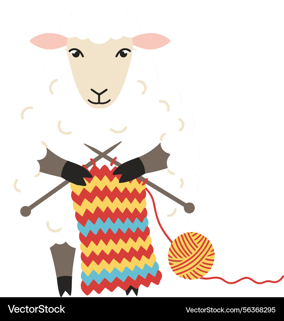 Sheep knitting colorful zigzag pattern Vector Image