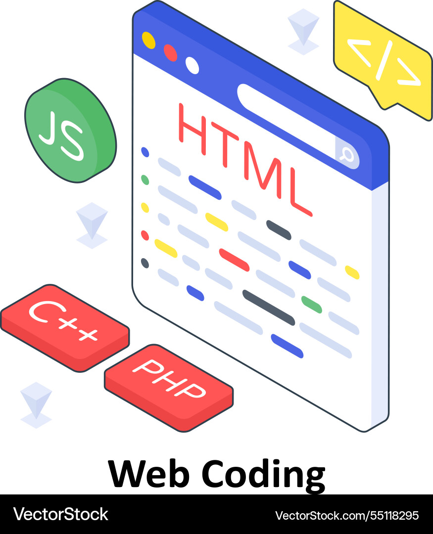 Web coding isometric colored eps fil vector image