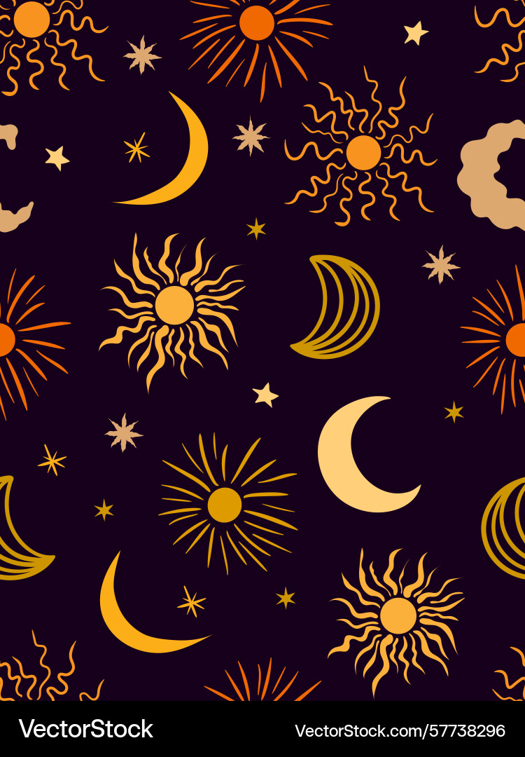 Celestial seamless pattern with suns moons Vector Image