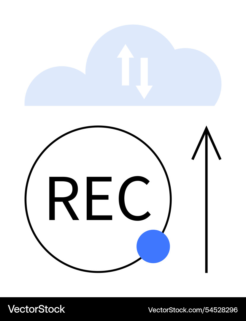 Cloud upload icon with recording button and upward Cloud upload icon with recording button and upward vector image