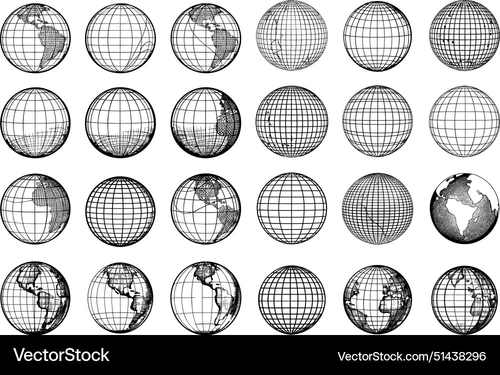 Geometrisches Globe Mesh Set Vektorbild