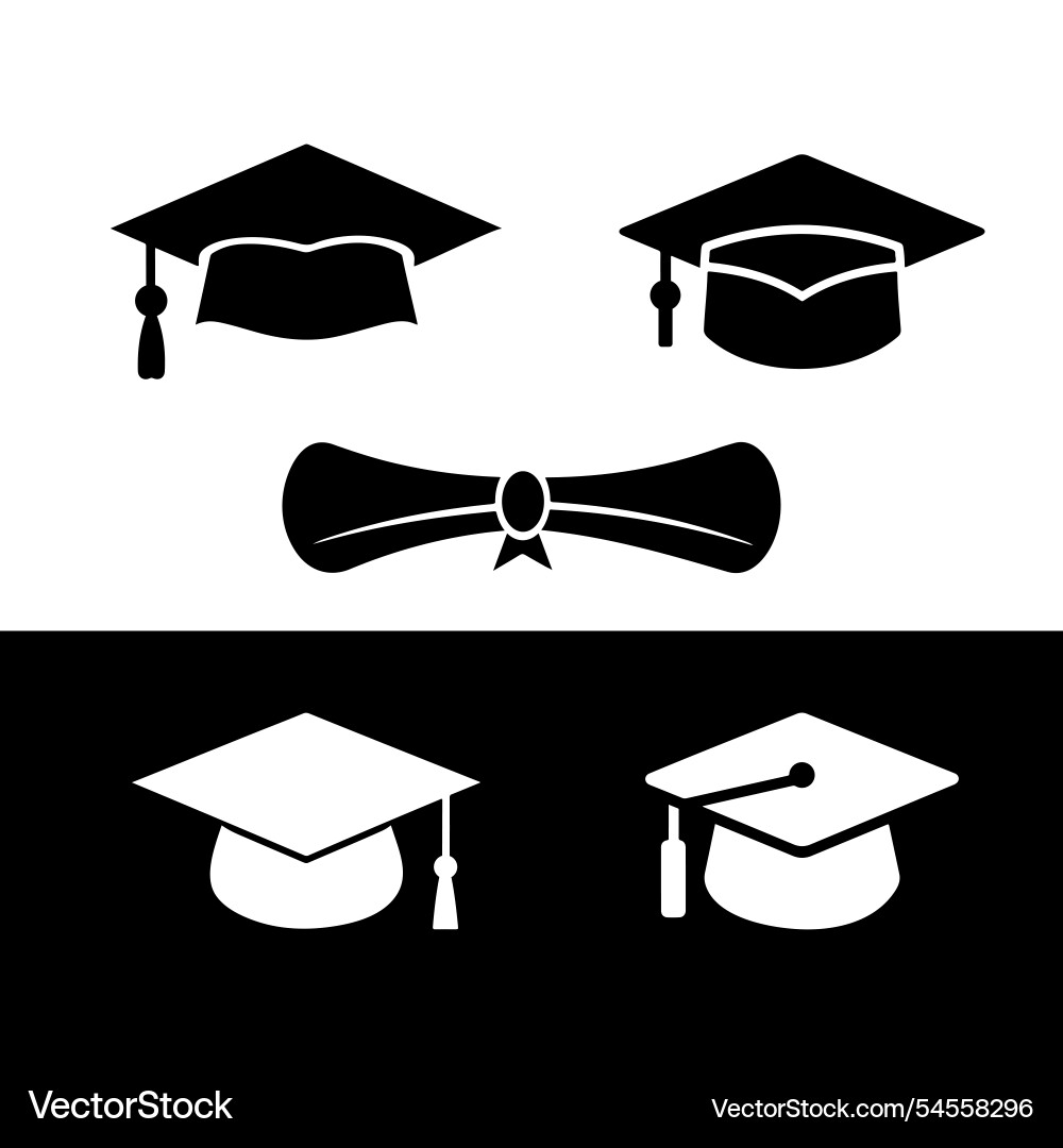 Graduation cap different design silhouette Graduation cap different design silhouette vector image