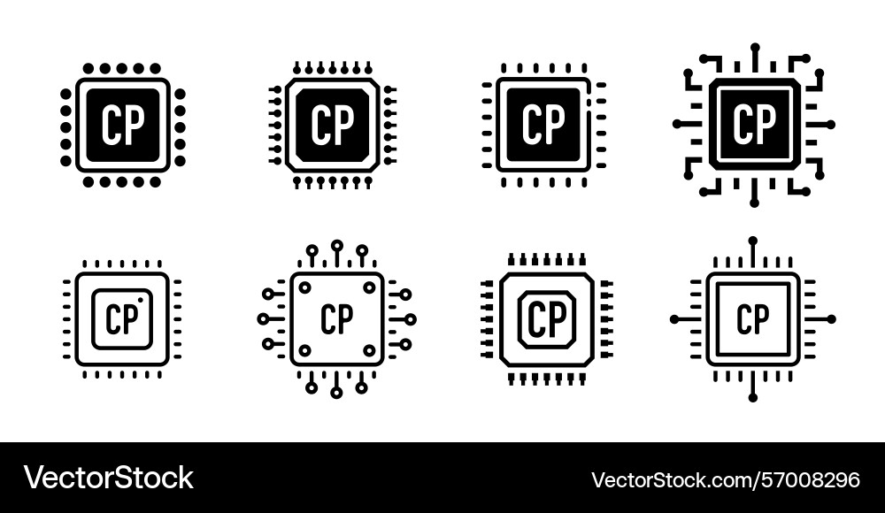 Microchip and cpu icon set minimal symbols vector image