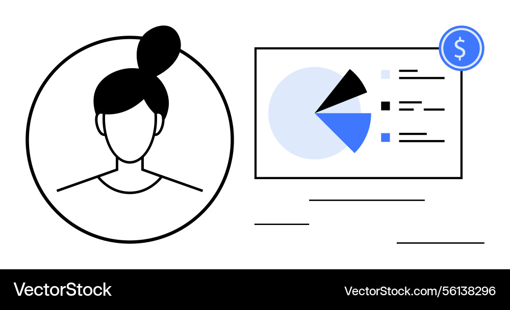 Profile of female user with pie chart displaying Profile of female user with pie chart displaying Vector Image