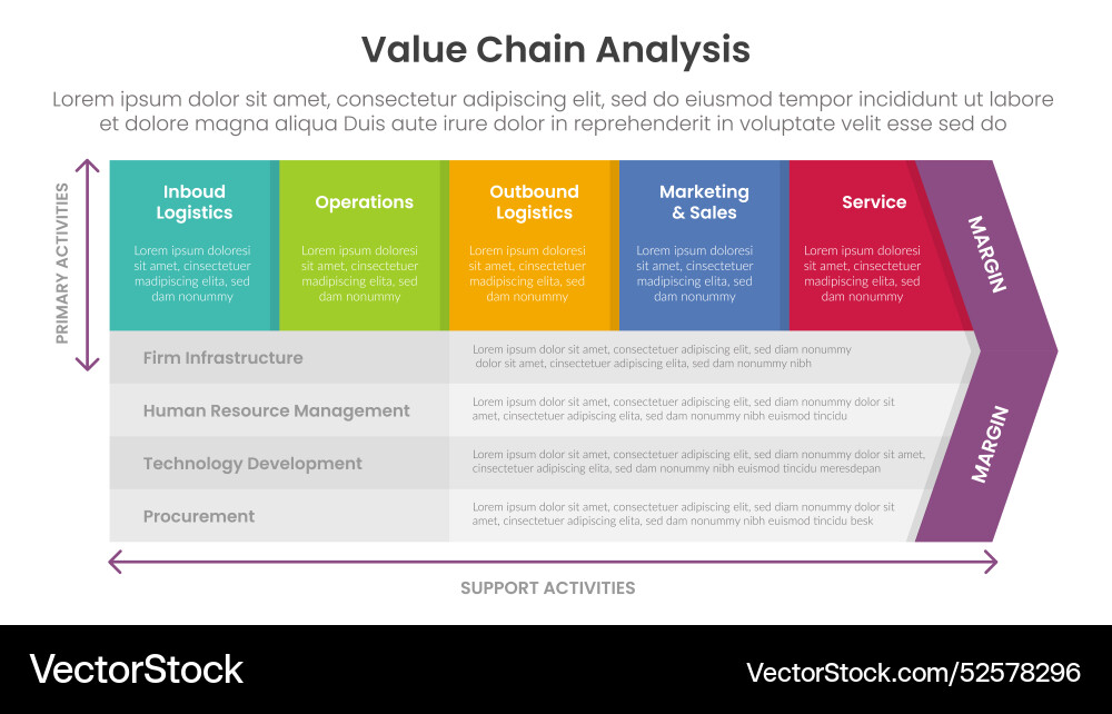 Value chain analysis framework infographic Value chain analysis framework infographic vector image