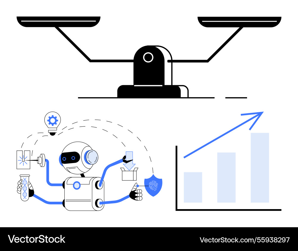 Robot Multitasking mit Wissenschaftsexperimenten Robot Multitasking mit Wissenschaftsexperimenten vektorbild