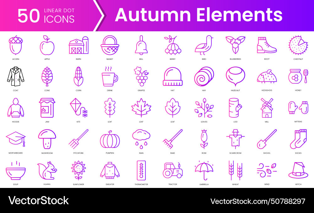 Set of autumn elements icons gradient style icon Set of autumn elements icons gradient style icon vector image