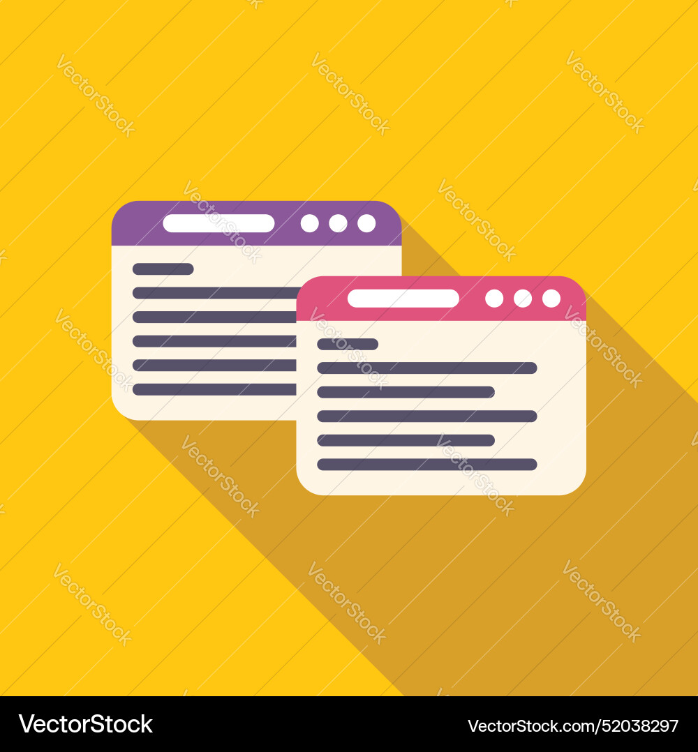 Two browser windows showing code on yellow Two browser windows showing code on yellow vector image