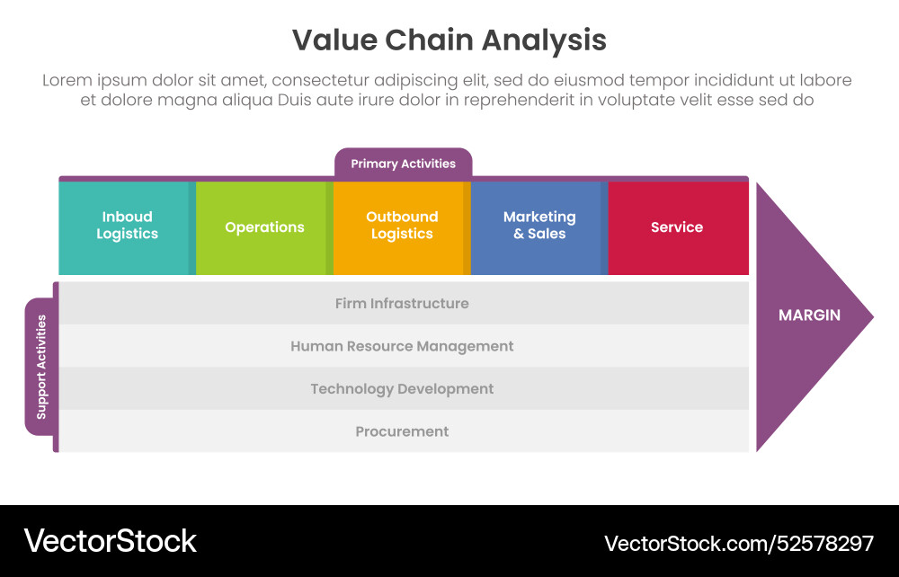 Value chain analysis framework infographic Value chain analysis framework infographic vector image