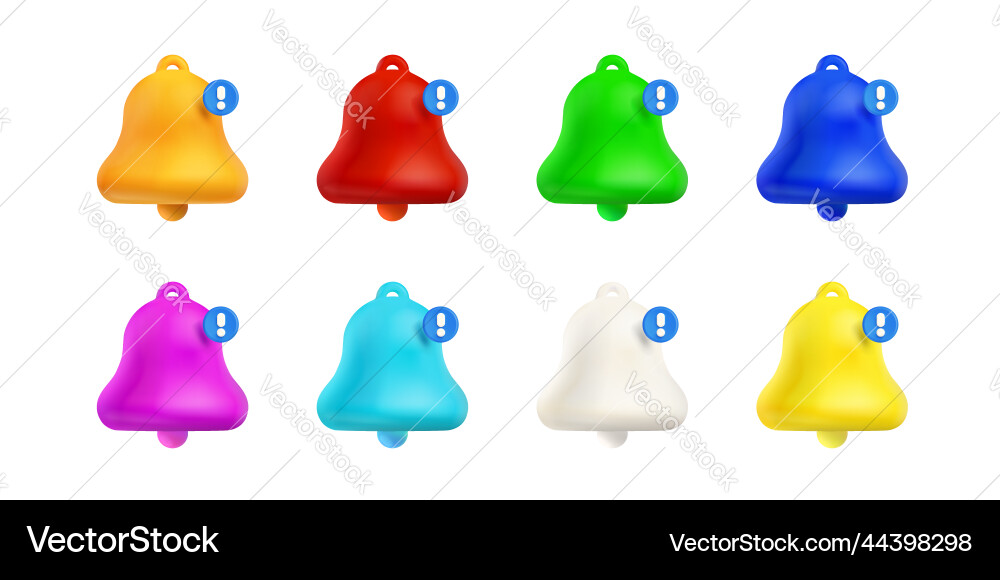 3d render notification bells color unread message Vector Image