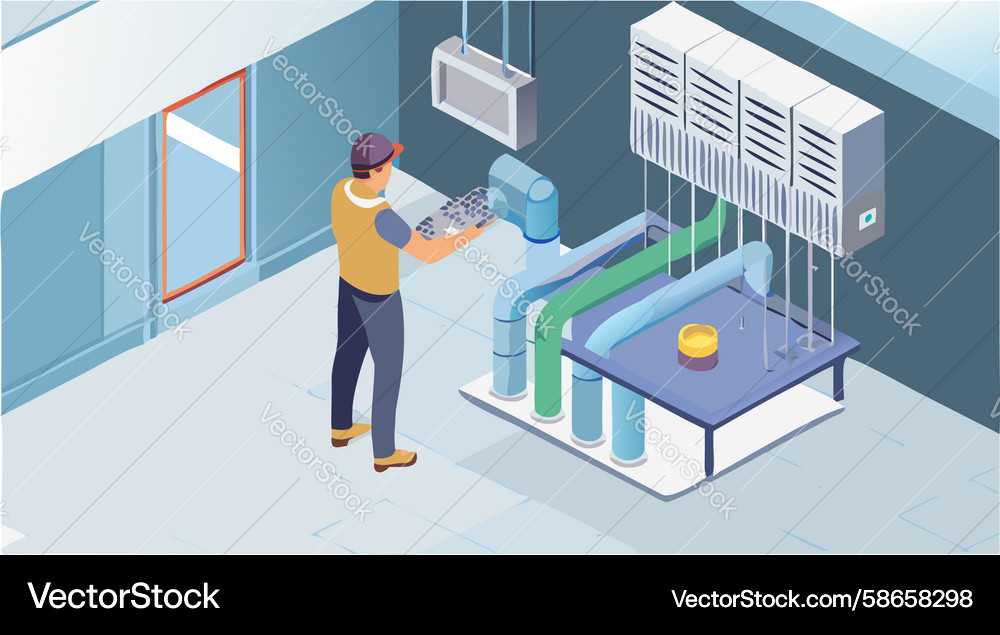 Data Center Technician Maintaining Servers Vector Image