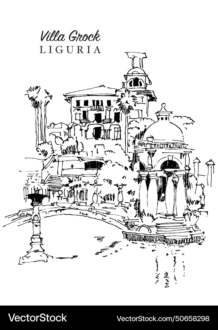 Drawing sketch of the villa grock in liguria Drawing sketch of the villa grock in liguria vector image