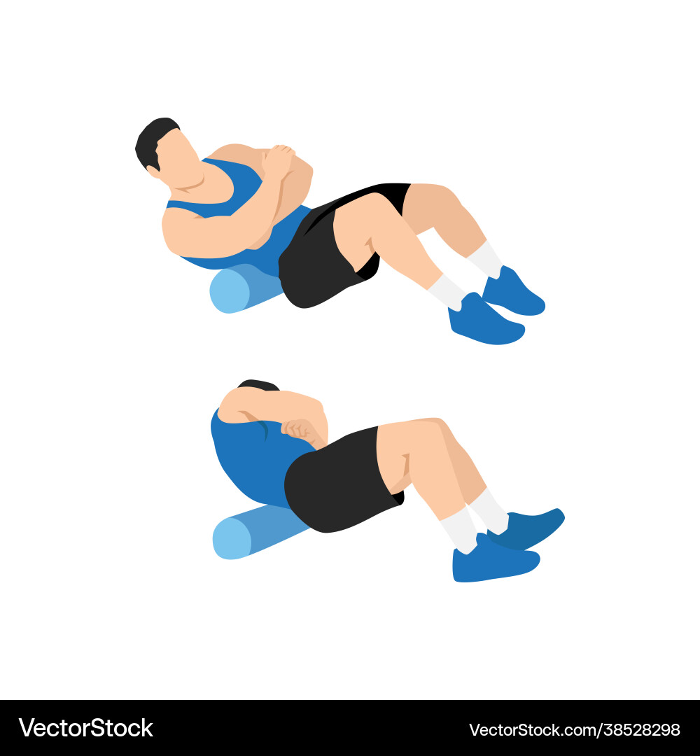 Man doing foam roller lower back stretch exercise Man doing foam roller lower back stretch exercise vector image