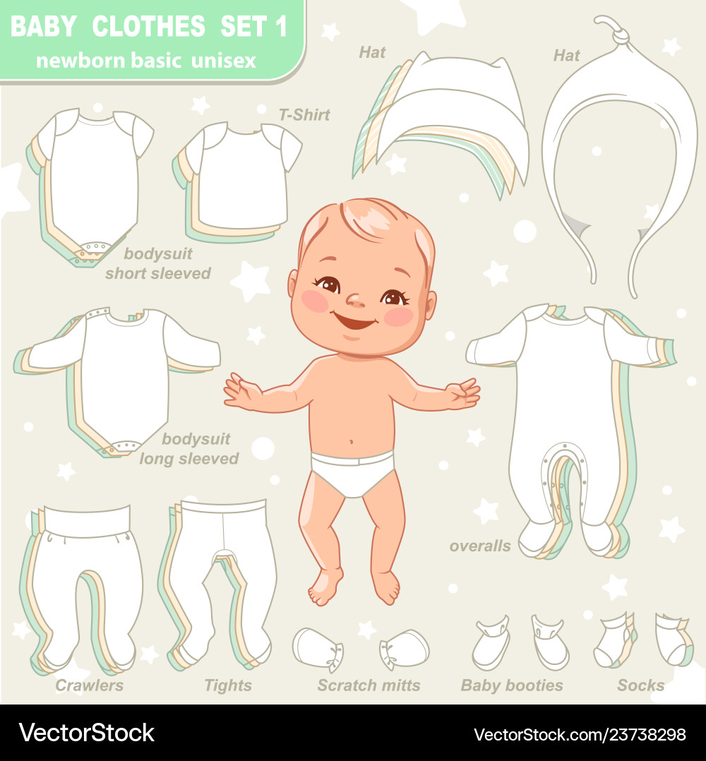 Newborn Baby Clothes Paper Doll Set Vector Image