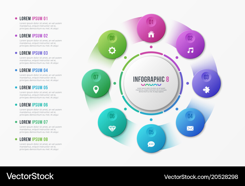 Rotating circle chart template with 8 options vector image