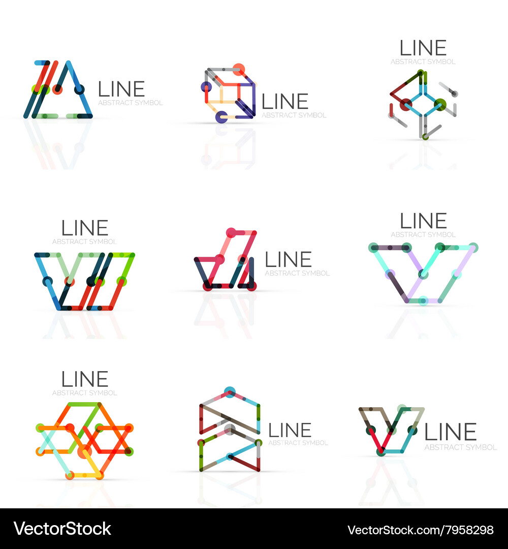Set of linear abstract logos connected Vector Image
