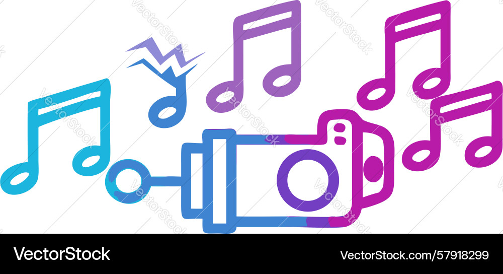 Camera with floating music notes graphic design Vector Image