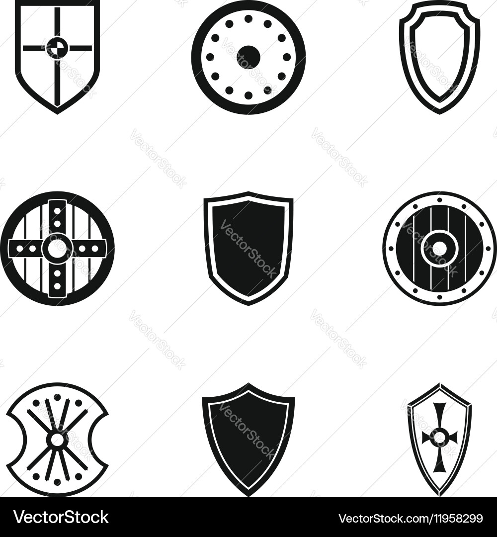 Combat shield icons set simple style vector image