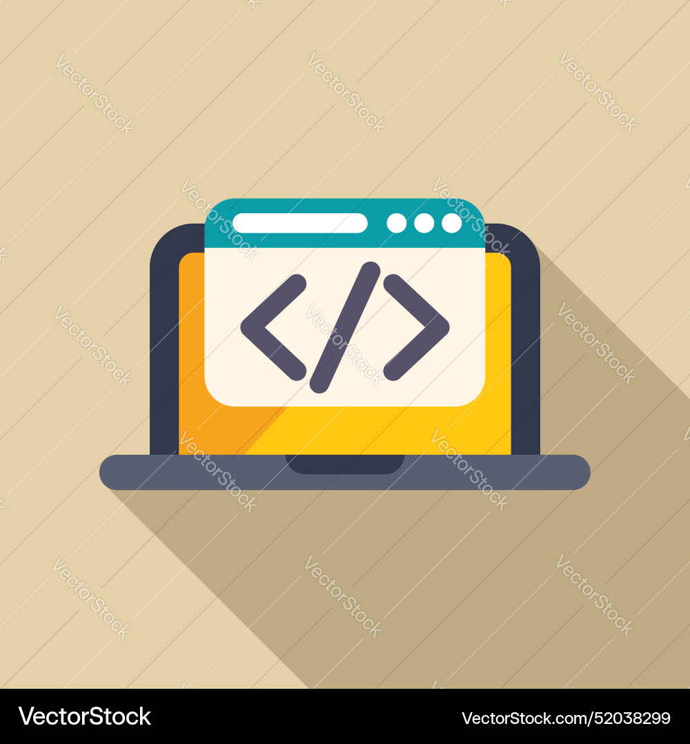 Laptop showing html code on screen with shadow Laptop showing html code on screen with shadow vector image