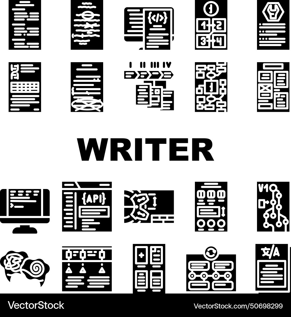 Technical writer document manual icons set Technical writer document manual icons set vector image